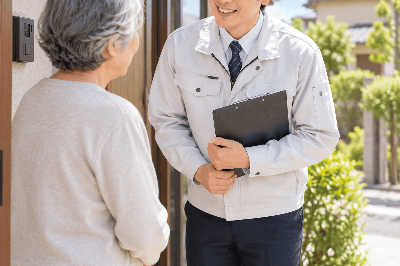 工事開始前に近隣の方へご挨拶する様子